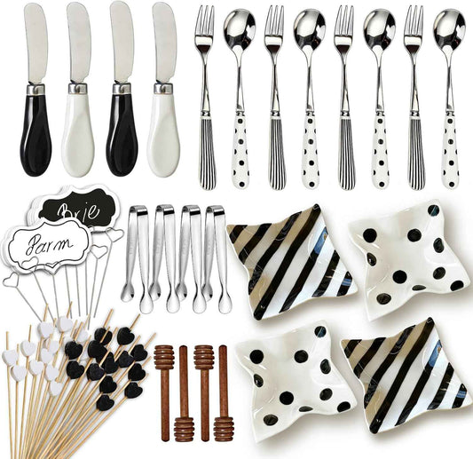104 PCS Charcuterie Boards Accessories Utensils Cheese Knife Set, Charcuterie Bowls, Cheese Markers for Charcuterie Board, Mini Serving Tongs Spoons and Forks Honey Dipper for Pastry Wedding Gift