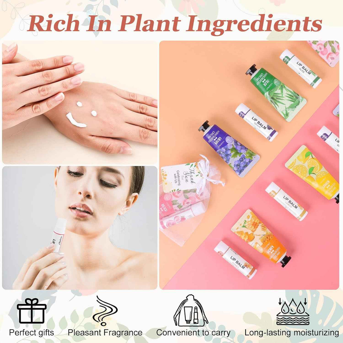 VESPRO 30 Pack Bulk Hand Cream and Bulk Lip Balm Sets, Bridesmaid Gifts, Wedding Favors for Guests with Thank You Card and Organza Bags, Birthday Gift, Teacher Appreciation Gifts and Party Favors