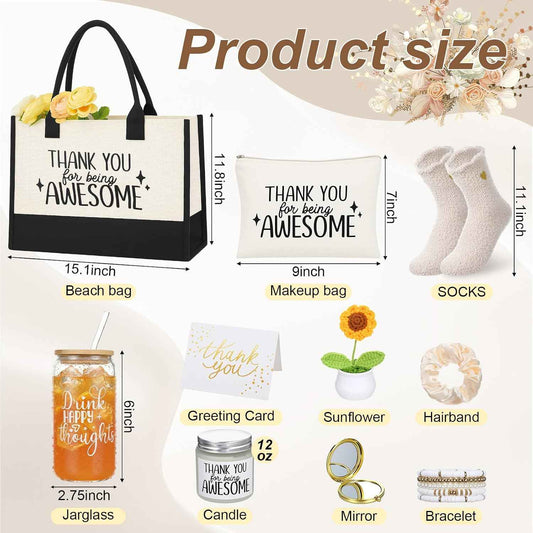 Zopeal 10 Pcs Appreciation Gifts Thank You Gifts Set for Women Tote Bag | Tumbler Candle Appreciation Bundle for Friend Coworker, Socks Bracelet Makeup Bag Mirror, Thank You Gifts for Birthday