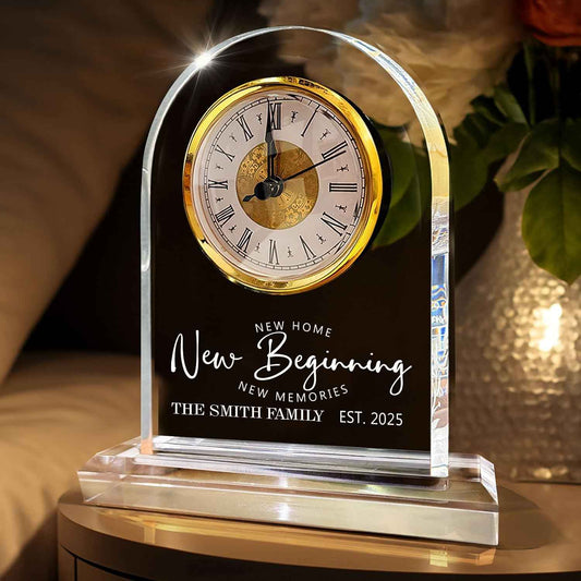 Personalized Housewarming Clock Custom Acrylic Desk Clock New Home Gift for Couples Friends Family New Beginning Keepsake for Home Decor