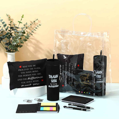 Funnymoom 48 Pcs/8 Sets Employee Appreciation Gifts 8 Thank You for Being Awesome Tumblers 8 Notebooks 8 Ballpoint Pen 8 Makeup Bags 8 Keychain 8 Bag for Women Men Coworker Teacher(Black)