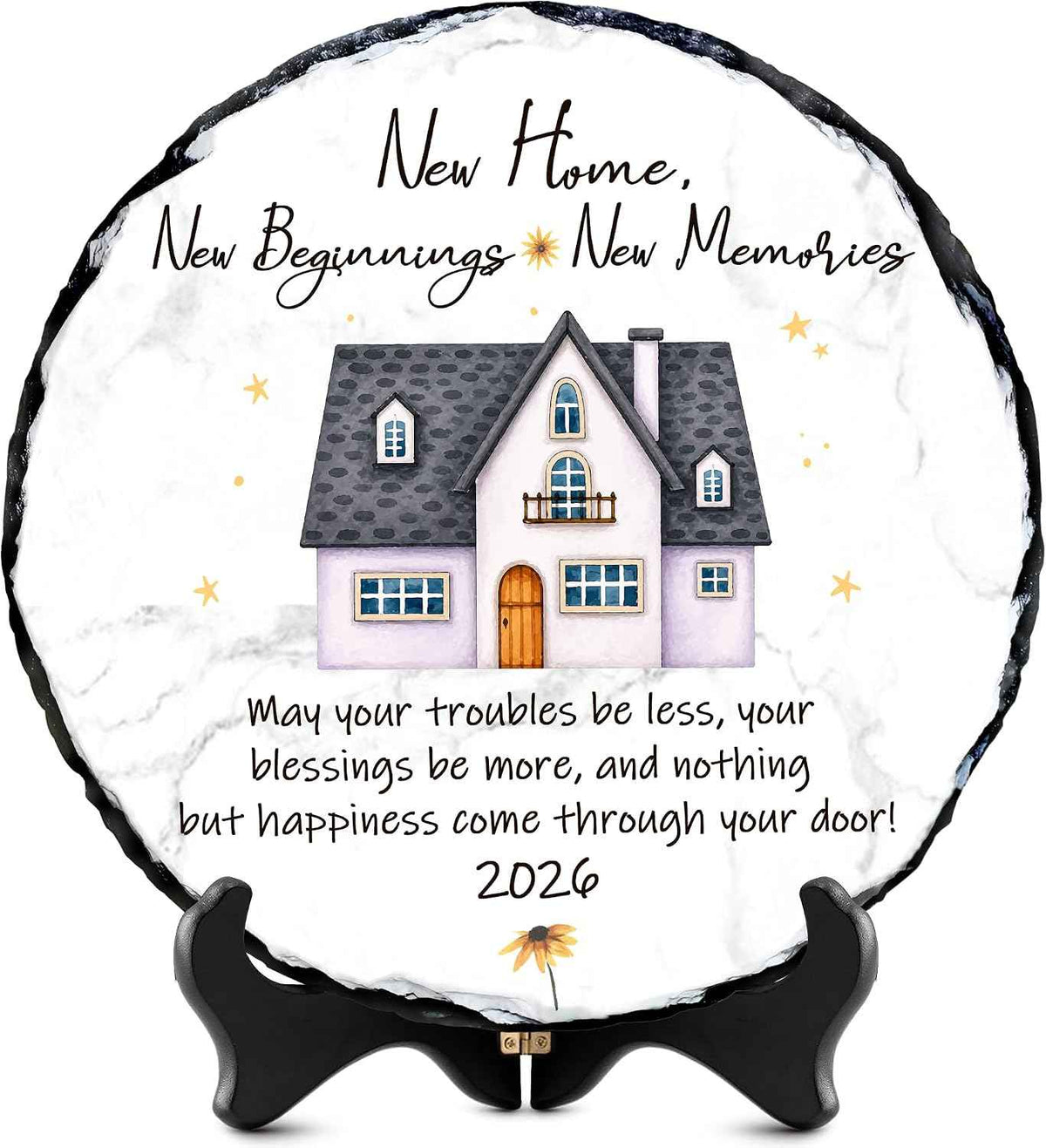 New Home Gift Slate Plaque – New Beginnings New Memories – Housewarming Gifts for New Homeowner, First Home Gift 2026, Natural Slate Stone with Stand
