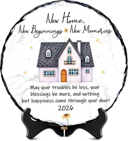 New Home Gift Slate Plaque – New Beginnings New Memories – Housewarming Gifts for New Homeowner, First Home Gift 2026, Natural Slate Stone with Stand