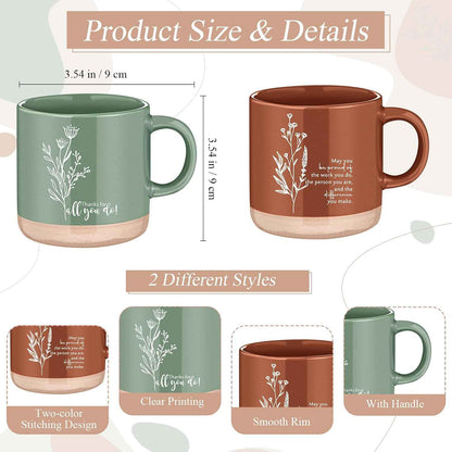 Didaey Employee Appreciation Gifts Set 13oz Boho Floral Ceramics Coffee Mugs with A6 Leather Notebooks Ballpoint Pens Bulk Teacher Thank You Gift for Volunteer Coworkers Staff Nurse(2 Sets,2 Colors)