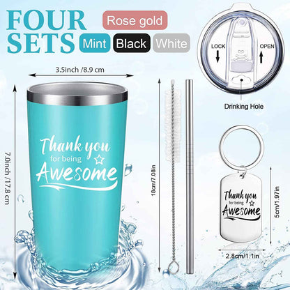 Sieral 8 Pieces Thank You for Being Awesome Tumbler, Thank You Supplies for Women Men 20oz Insulated Stainless Steel Travel Tumbler with Lid and Straw Appreciation Gift with Keychain (Classic Color)