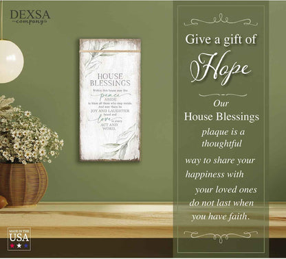 DEXSA House Blessings Wood Plaque Inspiring Quote 6 3/4 in x 13 5/8 in - Classy Vertical Frame Wall Hanging Decoration | Elegant Verse | Christian Family Religious Home Decor Saying | Made in the USA
