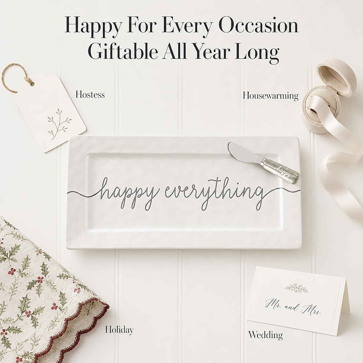 Mud Pie Happy Hostess Serving Platter, White | White, Hostess Gifts for Women