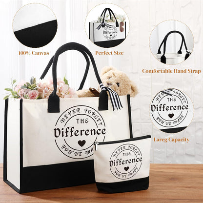Funnymoom 7 Pcs Difference Maker Gift for Women | Thank You Gifts, Employee Appreciation Gifts Set Includs Tote Bag Leather Journal Pen Tumbler Makeup Bag for Teacher Nurse