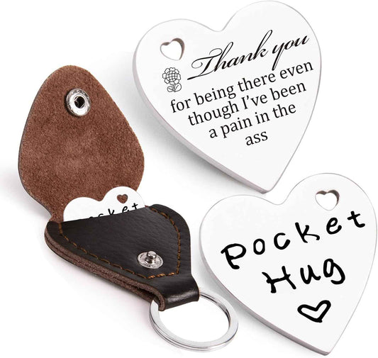 Qunrwe Pocket Hug Token,Long Distance Gifts Keepsake,Double Sided Inspirational Thinking of you Gift with Leather Keychain