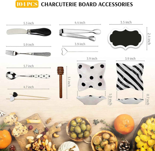 104 PCS Charcuterie Boards Accessories Utensils Cheese Knife Set, Charcuterie Bowls, Cheese Markers for Charcuterie Board, Mini Serving Tongs Spoons and Forks Honey Dipper for Pastry Wedding Gift