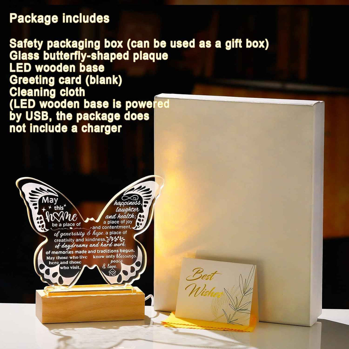 House Warming Gifts for New Home, Crystal Butterfly Plaque Night Light | House Warming Gifts for Couple, Women, Men, House Warming Gifts New Apartment, Housewarming Gifts New Home, New Home Decor
