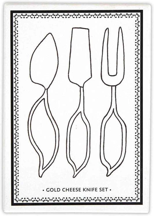 Santa Barbara Design Studio Cheese Knives - Gift Boxed Stainless Steel Fork Knife & Spatula Set with Leaf Shaped Handle, 3-Piece, Gold