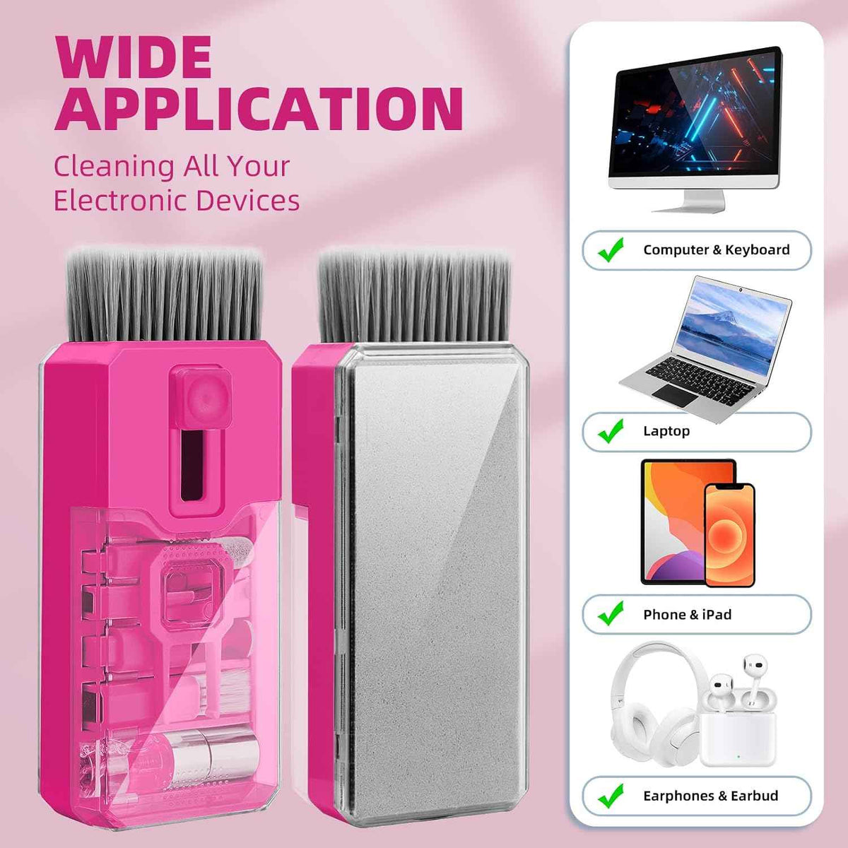 Keyboard Cleaner & Laptop Cleaning Kit, All-in-1 for Computer PC, HotPink