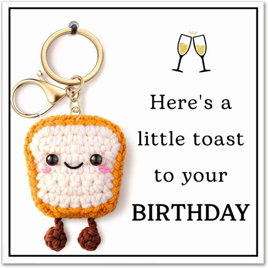 Qallicon Handmade Crochet Toast Keychain, Funny Gift for Retirement New Home Graduation, Birthday Gifts for 18th 21st 50th