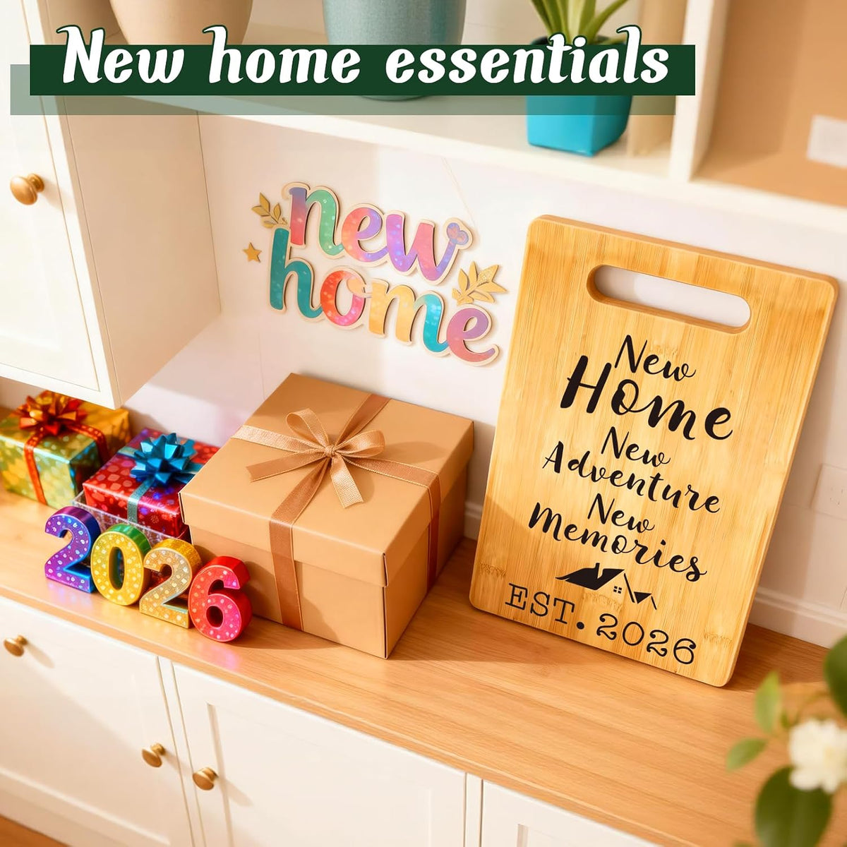 MY-ALVVAYS House Warming Gifts New Home, Perfect House Warming Gifts, New Home Gift Idea for Women Men Homeowner, New Apartment Essentials, New Home New Adventure New Memories 2026 Cutting Board