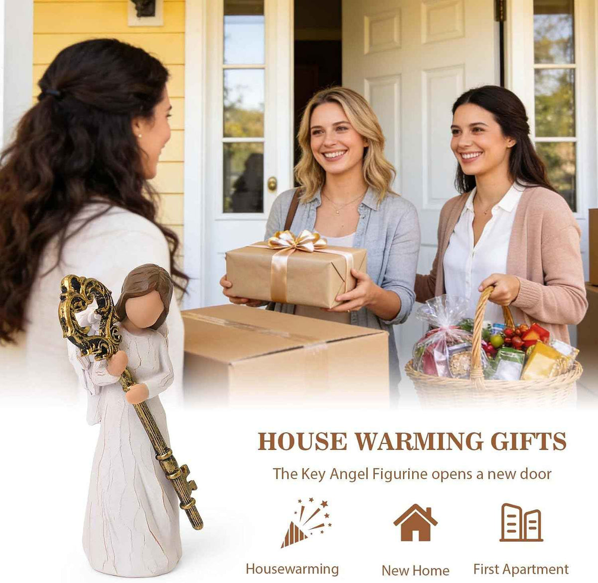 Housewarming Gifts New Home, Key Angel Figurines - House Warming Gifts | Sculpted Hand-Painted Resin Statue for Women, Couple, First Home Buyers, Homeowner, New House New Beginning