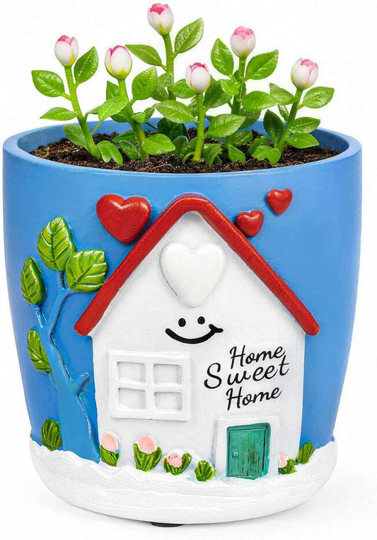 PEVOROS 5" Succulent Pots, Housewarming Gifts New Home, Resin Planter | Resin, Unique Gifts, Home Sweet Home, Indoor, Decorative Garden Planters for Windowsill, Living Room&Indoor, Garden Decor
