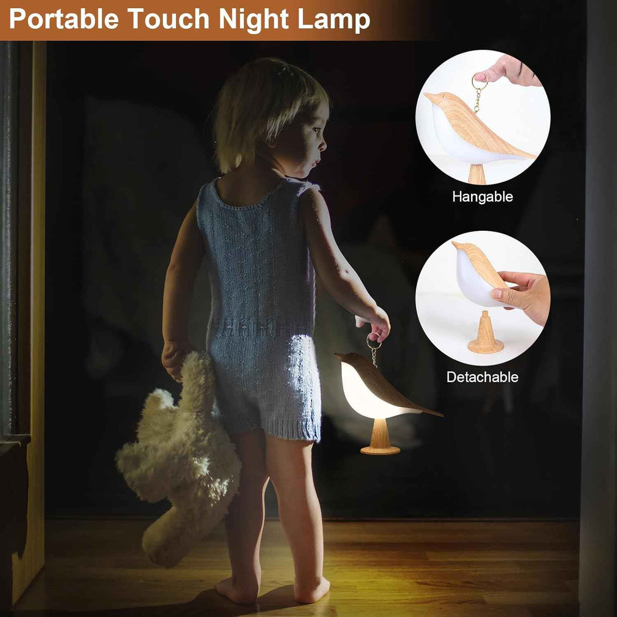VoMii Bird Desk Lamp, Small Table Lamp Cordless Touch Dimmable Night Light with 3 Color Temperature, Rechargeable Decorative Lamps for Bedroom Bedside Nightstand, Desk Decor, Bird Gifts