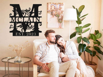 Custom Metal Name Sign | Personalized Last Name Signs | Split Letter Monogram Wall Decor | Family Name Sign | Anniversary Wedding Gift | Outdoor Metal Art | Housewarming Gift