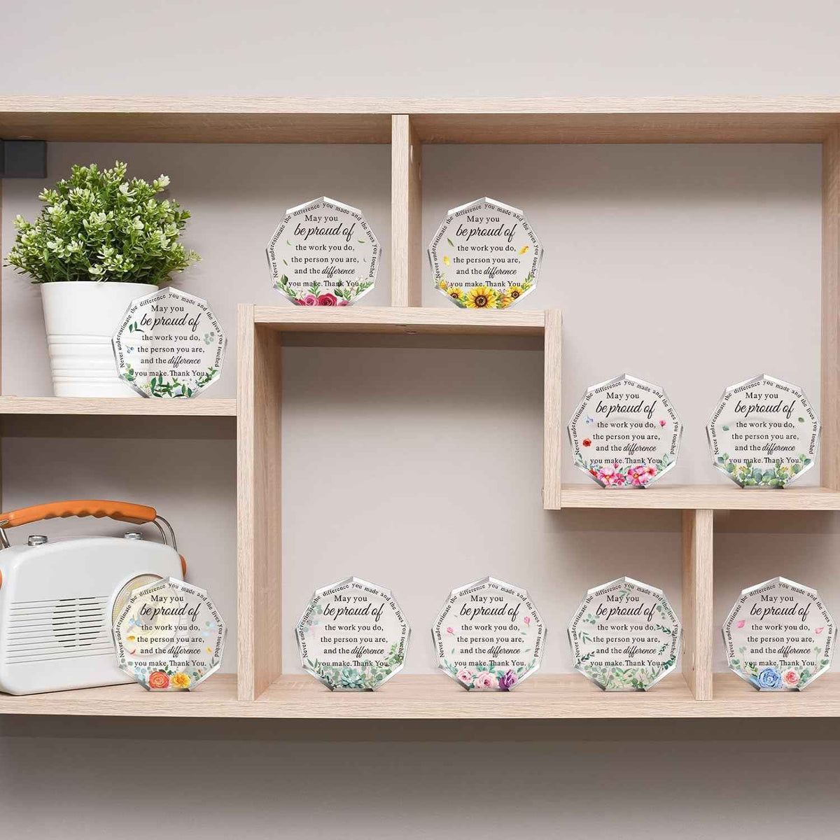 Geelin 12 Pcs Employee Appreciation Awards Heart Acrylic Plaque, Nonagon | Appreciation Gifts for Teacher Nurse Assistant, Employee of Month Recognition, Inspirational Workplace Decor Tokens