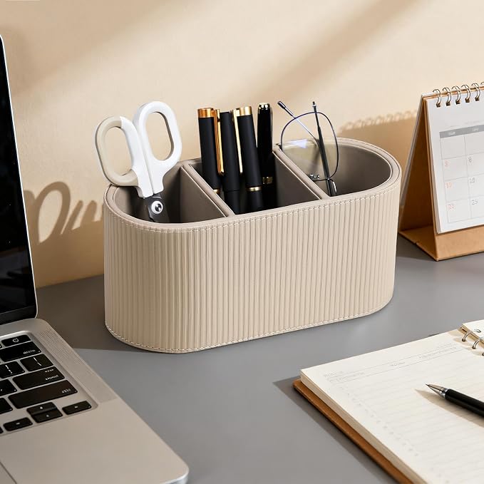 Three-Compartment Leather-Look Remote & Desk Organizer - Field & Blessing