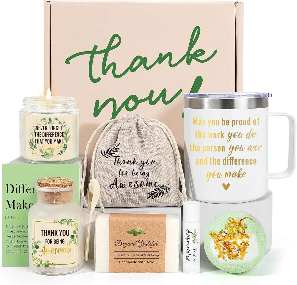 iAOVUEBY Thank You Gifts for Women, Employee Appreciation Gifts, 8PCS Thank You Gift Box with Spa Set, Difference Maker Gifts for Coworker, Teacher, Boss, Secretary, Nurse