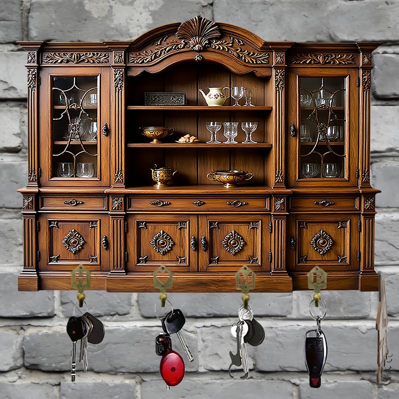 Decorative Key Holder Wall Mount, Vintage Cabinet Design with 4