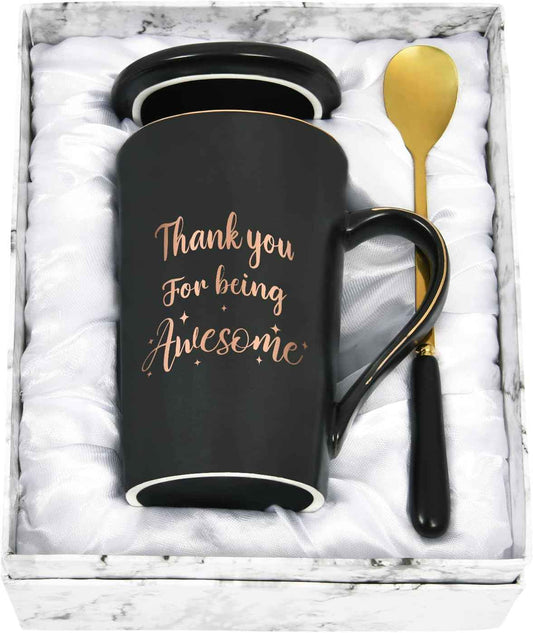 YHRJWN Thank You Gifts for Men Women, Thank You for Being Awesome Coffee Mug, Christmas Appreciation Gifts for Friends Coworkers Employees Teachers Nurse, 14 Oz Black