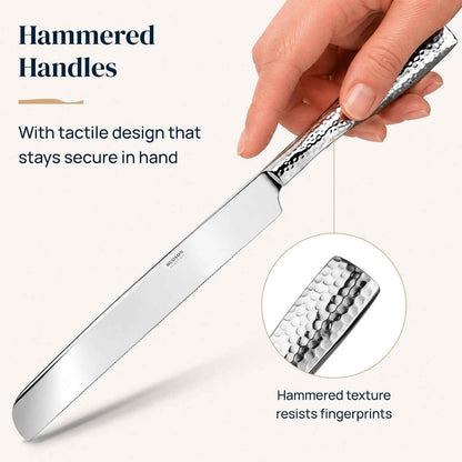 Hudson Essentials Hammered 18/10 Stainless Steel Hostess Serving Utensil Set, 8-Piece Set with Cake Knife, Cake Server and Lasagna Pie Server, Dishwasher Safe