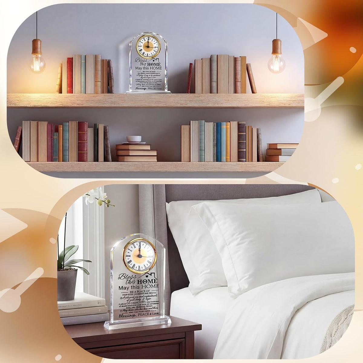 Landical House Warming Gifts New Home Crystal Clock Acrylic Keepsake Home Warming Gifts Housewarming Couple Presents Ideas for New House Blessing Homeowner Women Men Friend Family Decor(Whimsical)