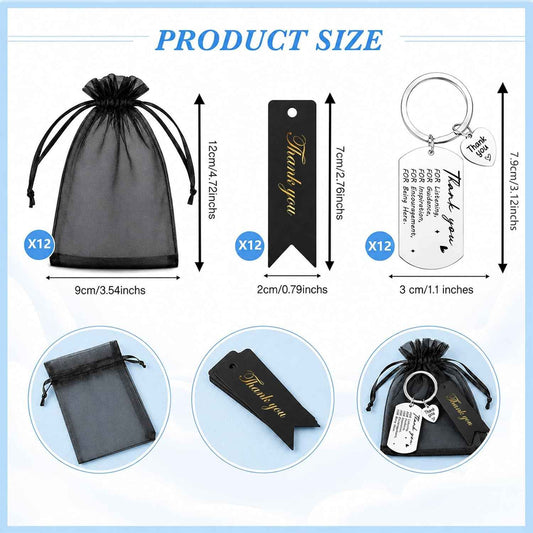 12 Pcs Team Appreciation Gifts Bulk for Coworker Staff Keychains | Thank You Teamwork Gift Set for Employee, Colleague, Teacher, Volunteer, Nurse, Metal Keyring, with Organza Bags and Cards