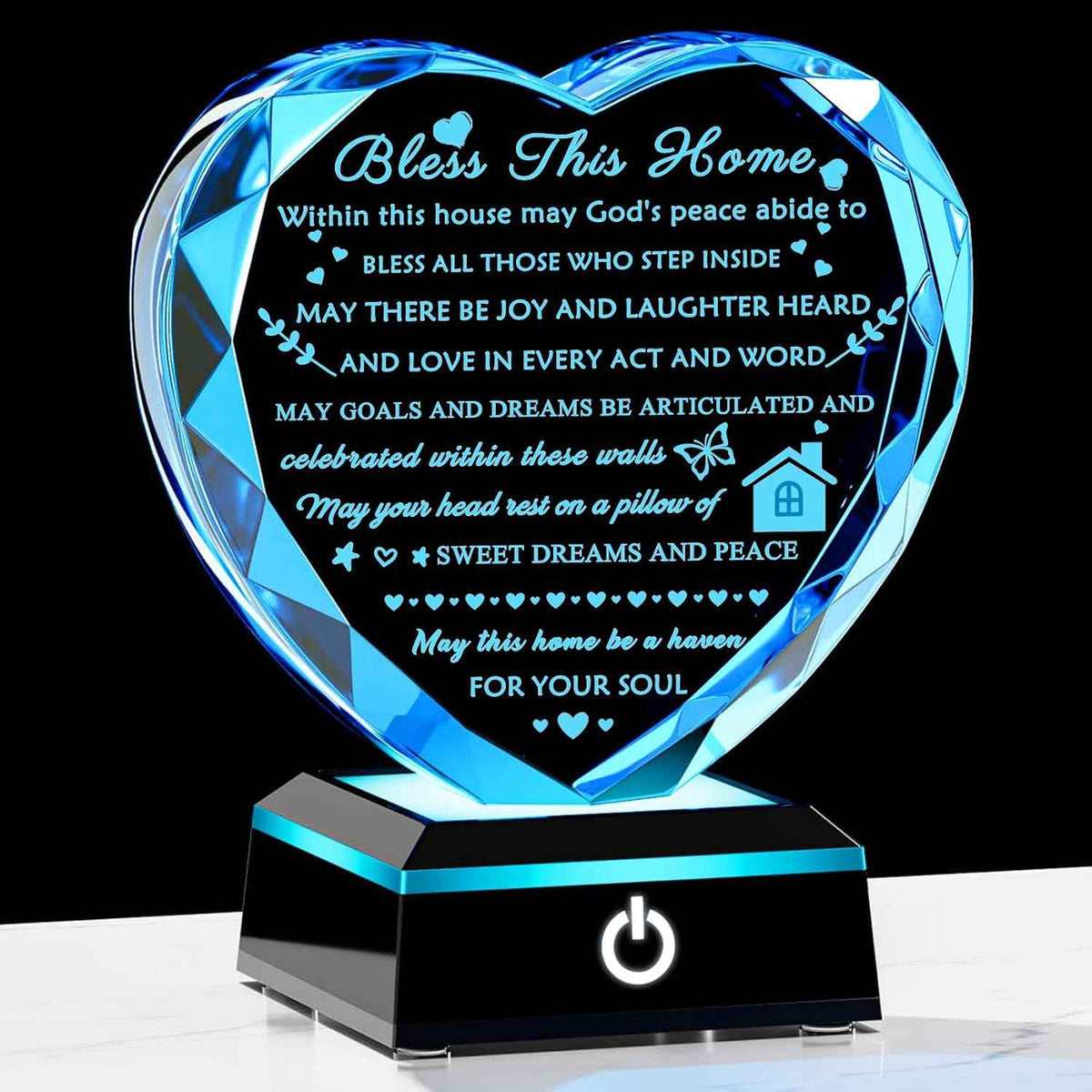 Arikyrist House Warming Gifts New Home Crystal Heart Keepsake with LED Base Housewarming Gifts for Women Men House Warming Gifts Couple Presents Home Blessing Warm Gift New Apartment