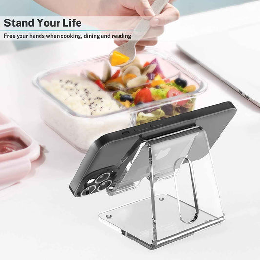Crpich Acrylic Cell Phone Stand, Portable Clear Phone Stand for Desk, Compatible with Phone16 15 14 13 Pro Max Mini 12 11 Plus SE, Switch, Android Smartphone, Pad, Tablet, Desk Accessories
