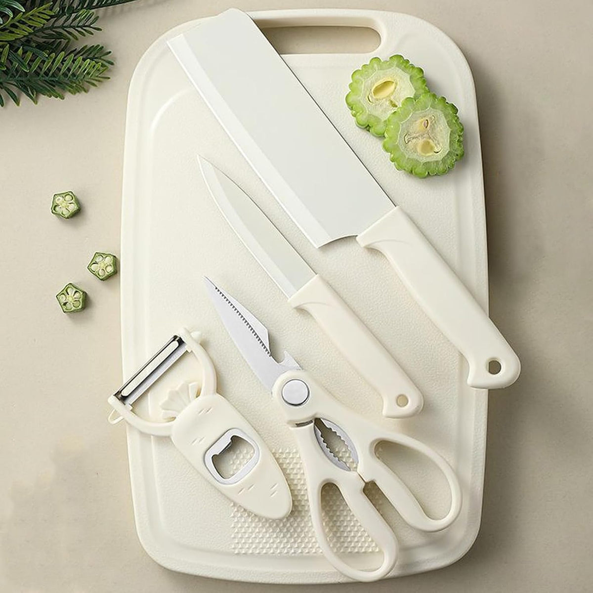 Knife and Cutting Board Set for Camping Travel College,Beige