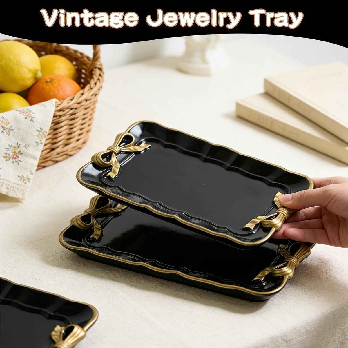 Vintage Bow Decorative Tray Set in Black