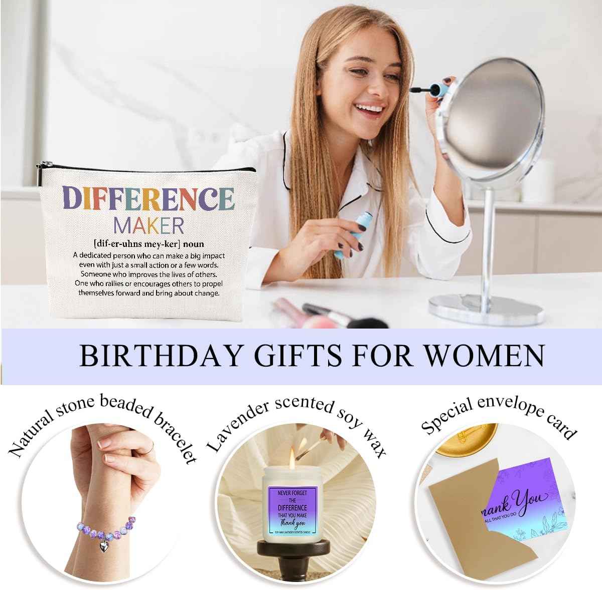 Difference Maker Gift, Thank You Gifts for Women Teacher Nurse Mom Boss Social Workers, Appreciation Gifts for Mom Friend Coworkers Employee Office Retirement Christmas Birthday Gift Basket Set
