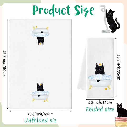 Black Cat Hand Towel - 6Pcs Funny Bathroom Black Cat Decorative Cloths Set Absorbent Polyester Towels for Bath Bar Room Decor, Housewarming Gift for Hostess & Home