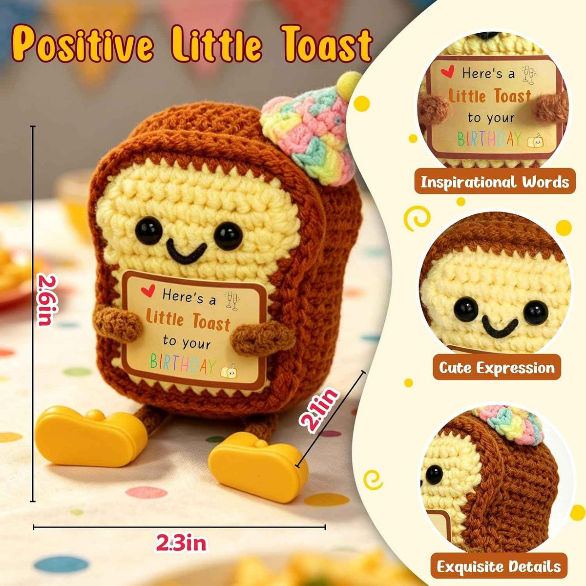 Happy Birthday Gifts Crochet Toast - Funny Birthday Toast with Card Little Reminders for Adults Women Men Friend Mom Dad Sister Brother Son Daughter, Party Decor Gifts Set Creative Greeting Cards