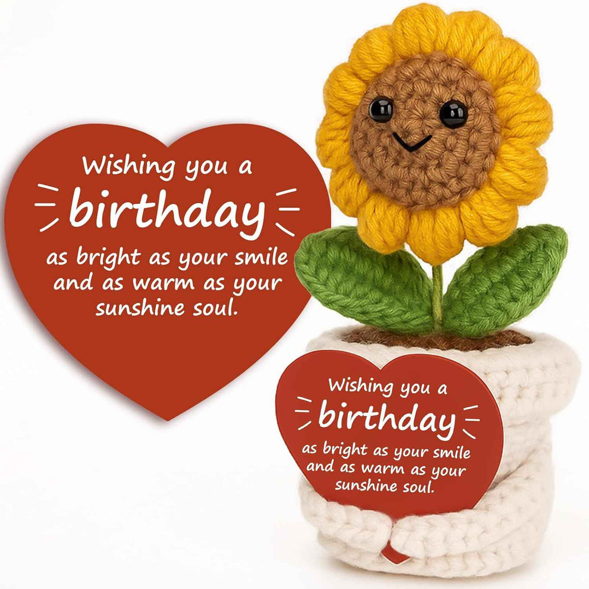 Crochet Sunflower Plush – Inspirational Funny Happy Birthday Gifts for Women Man, Mom, Sister, Best Friend, Coworker – Unique Gift Ideas for Her, Him, Birthday Decorations/Mothers Day