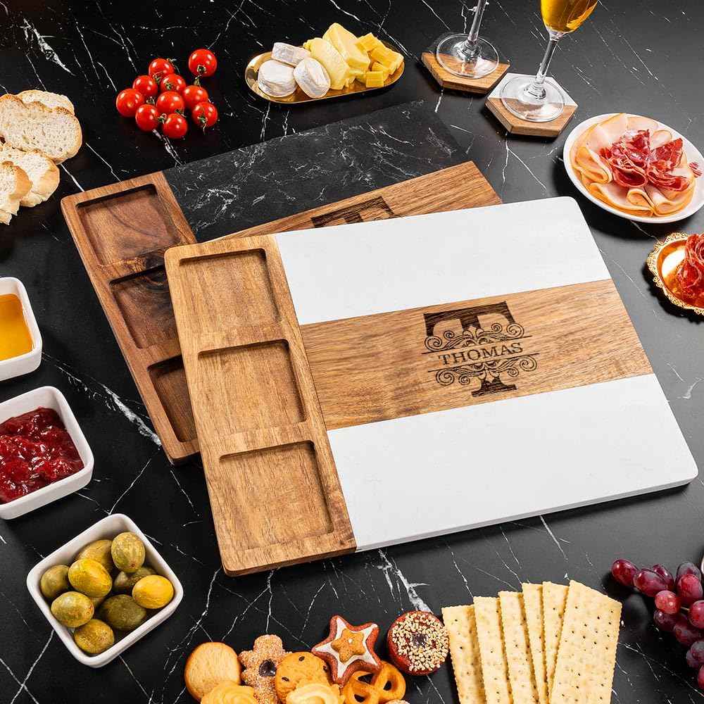 Personalized Charcuterie Board, Custom Marble Cheese Boards for Bridal Shower Gifts, House Warming Gifts New Home, Wedding Gifts for Couples (Floral Monogram)