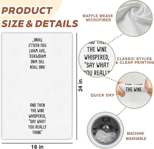 Hostess Gifts Wine Kitchen Towels, Funny Dish Towels Hostess Gift Ideas, Wine Lovers Humor Hand Towel with Saying for Kitchen Decor, Personalized Holiday Tea Towel 16x24 Inch White-Hj01