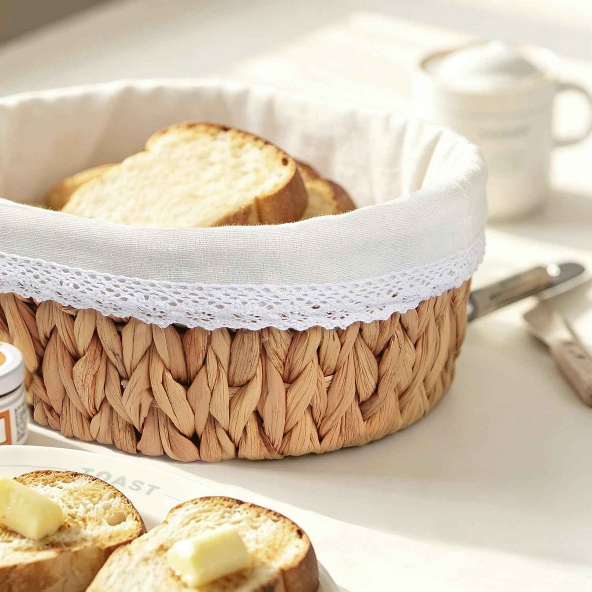 Bread Warmer Basket with Stone - Large Bread Baskets for Serving/House Warming Gifts New Home for Women/Kitchen Gifts for Bakers Hostess