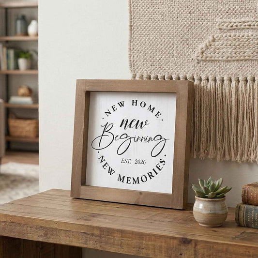 New Home New Beginnings New Memories Sign Housewarming Gifts Decor | Wooden New Home 2026 Gift Ideas for Women Homeowners, Family Indoor Wall Table Shelf Entryway Tray Room Farmhouse Decorations