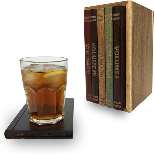 Acacia Book-Style Coaster Library, Set of 5