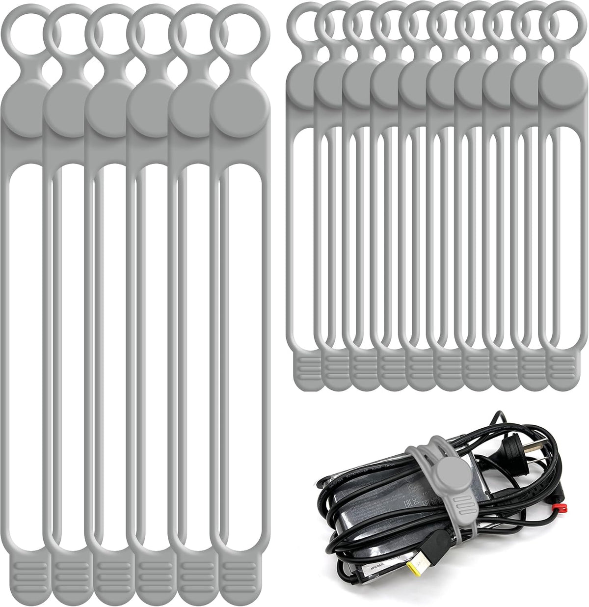 Silicone Cable Ties, Cord Organizer Cable Management,2Sizes-Grey