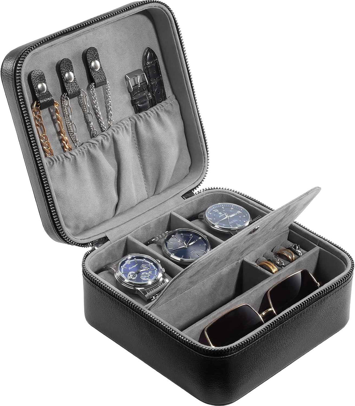Three-Slot Travel Watch Case in Black