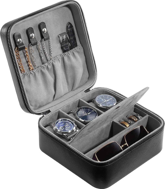 Three-Slot Travel Watch Case in Black