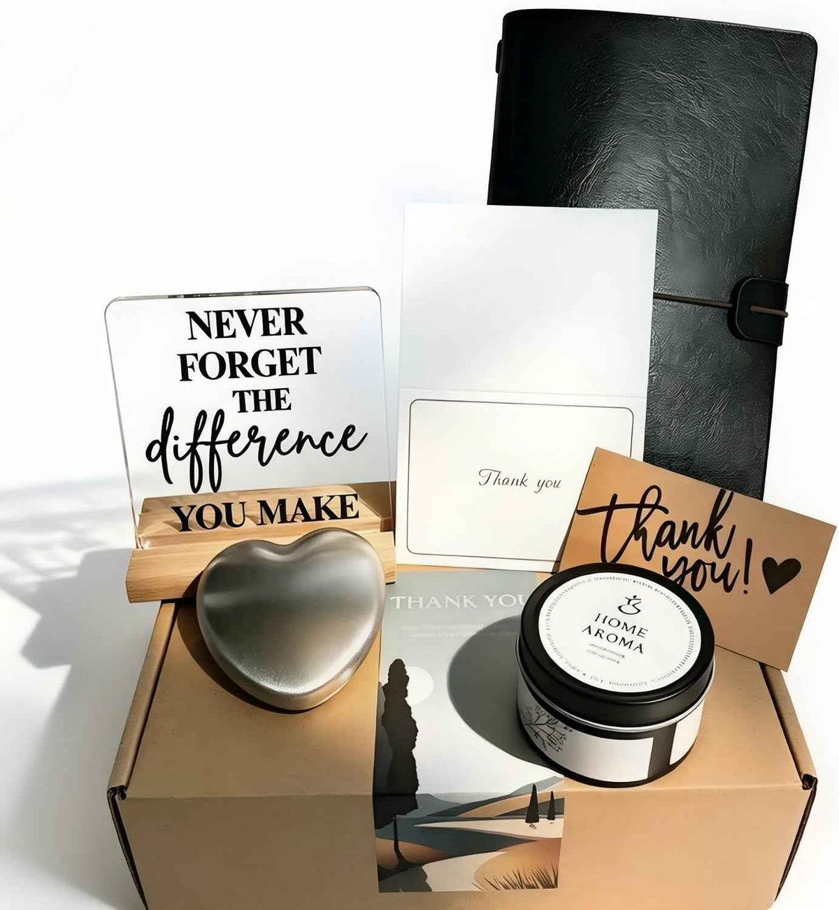 Employee Appreciation Gifts,Thank You Gifts for Coworkers,7Pcs Difference Maker Gift Box Set with Scented Candle,Desk Decor,Travel Notebook,Thank You Cards Gift Basket for Team Mentor Boss Leaders