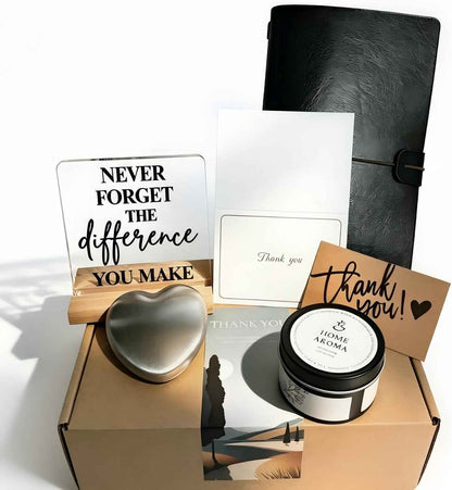 Employee Appreciation Gifts,Thank You Gifts for Coworkers,7Pcs Difference Maker Gift Box Set with Scented Candle,Desk Decor,Travel Notebook,Thank You Cards Gift Basket for Team Mentor Boss Leaders