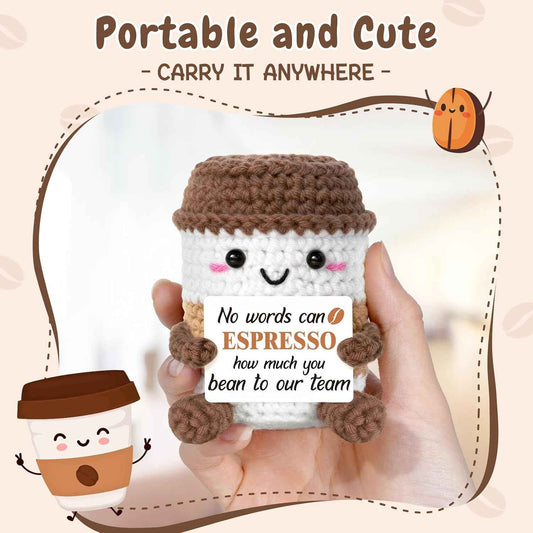 Positive Thank You Coffee Cup Crochet - Handmade Gifts for Boss/Coworkers with Card, Emotional Thank You Gift for Women/Men, Stocking Stuffers Coffee Lover Presents for Women Boss/Coworkers